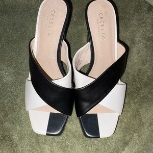 Esley Black and White Women's Mules